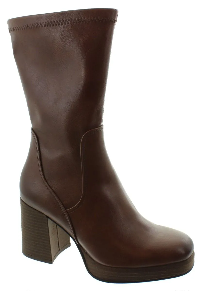 MARCO TOZZI Ladies 25345 Heel Platform Boots In Chesnut Brown