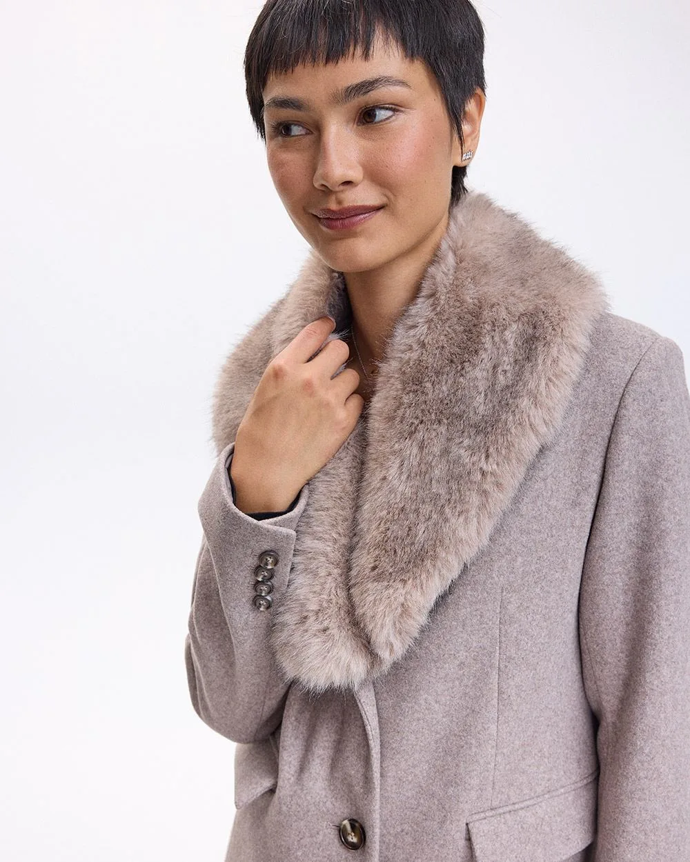 Maxi Coat with Faux Fur Collar