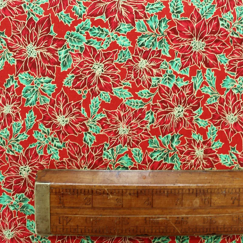 Metallic Christmas Cotton - Red - Poinsettia