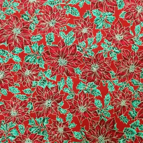 Metallic Christmas Cotton - Red - Poinsettia