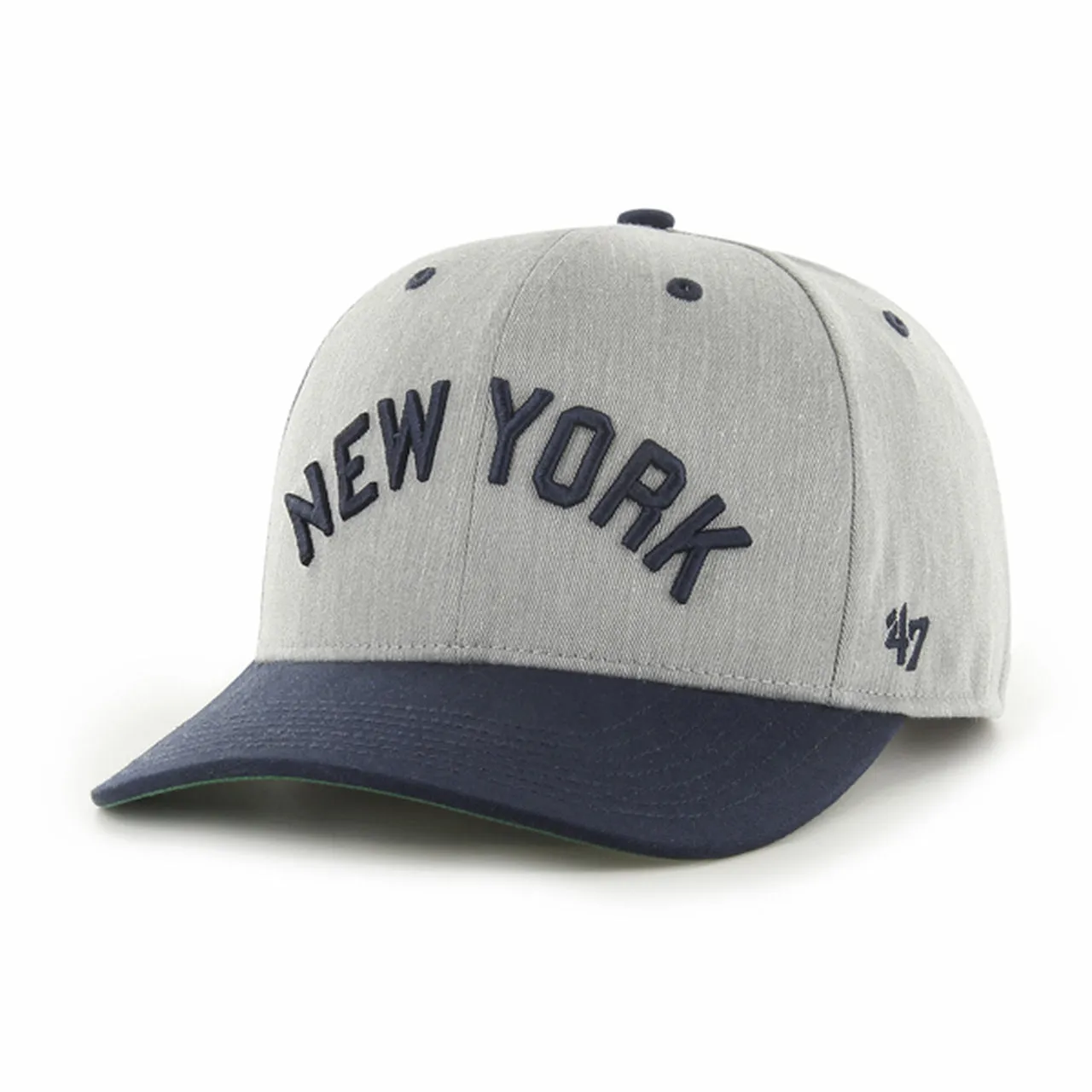 New York Wordmark Cooperstown Green Undervisor Side Patch Retro Snapback Hat | Gray Snapback