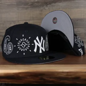 New York Yankees All Over Paisley Bandana Pattern Grey Bottom 5950 Fitted Cap | Navy