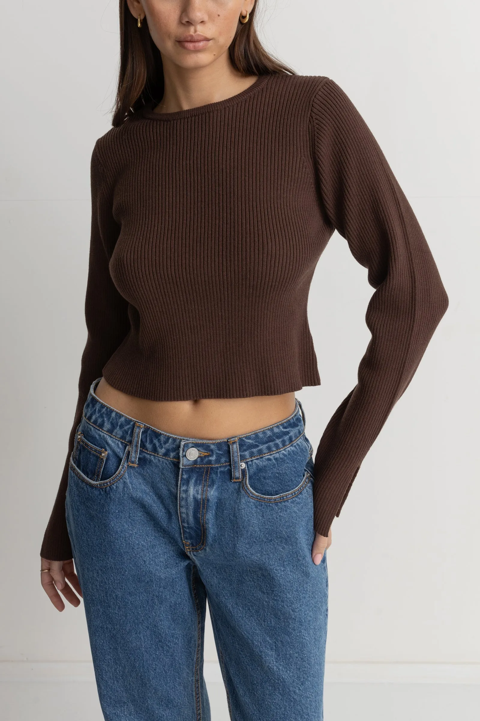 Noemie Knit Long Sleeve Top Chocolate