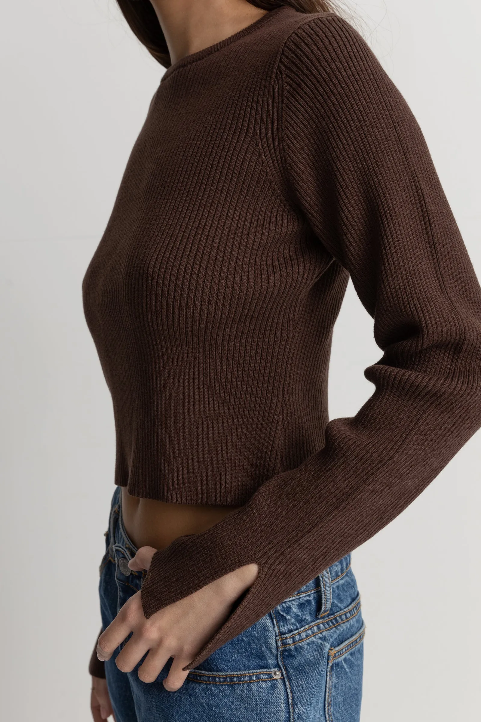 Noemie Knit Long Sleeve Top Chocolate