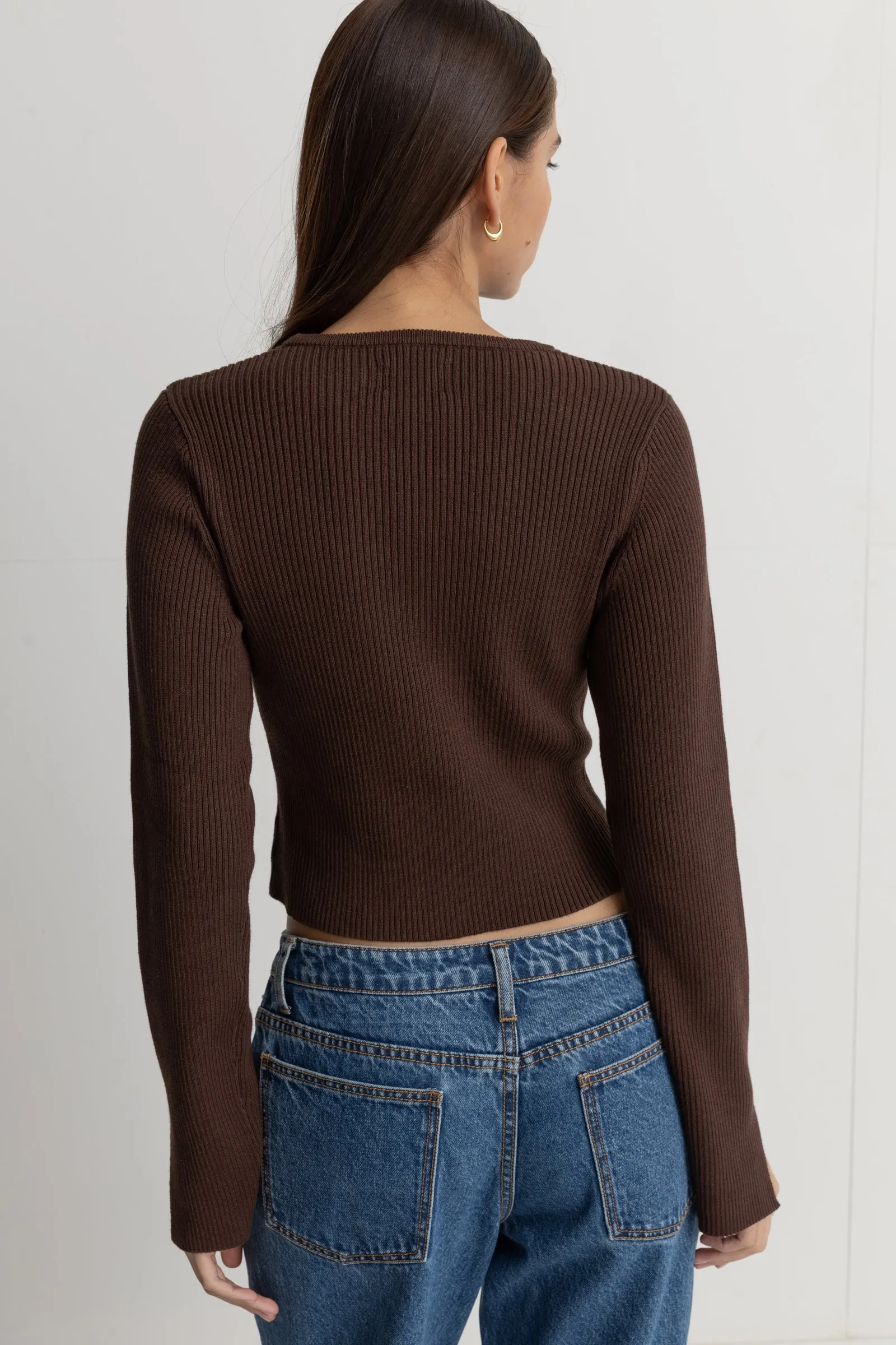 Noemie Knit Long Sleeve Top Chocolate