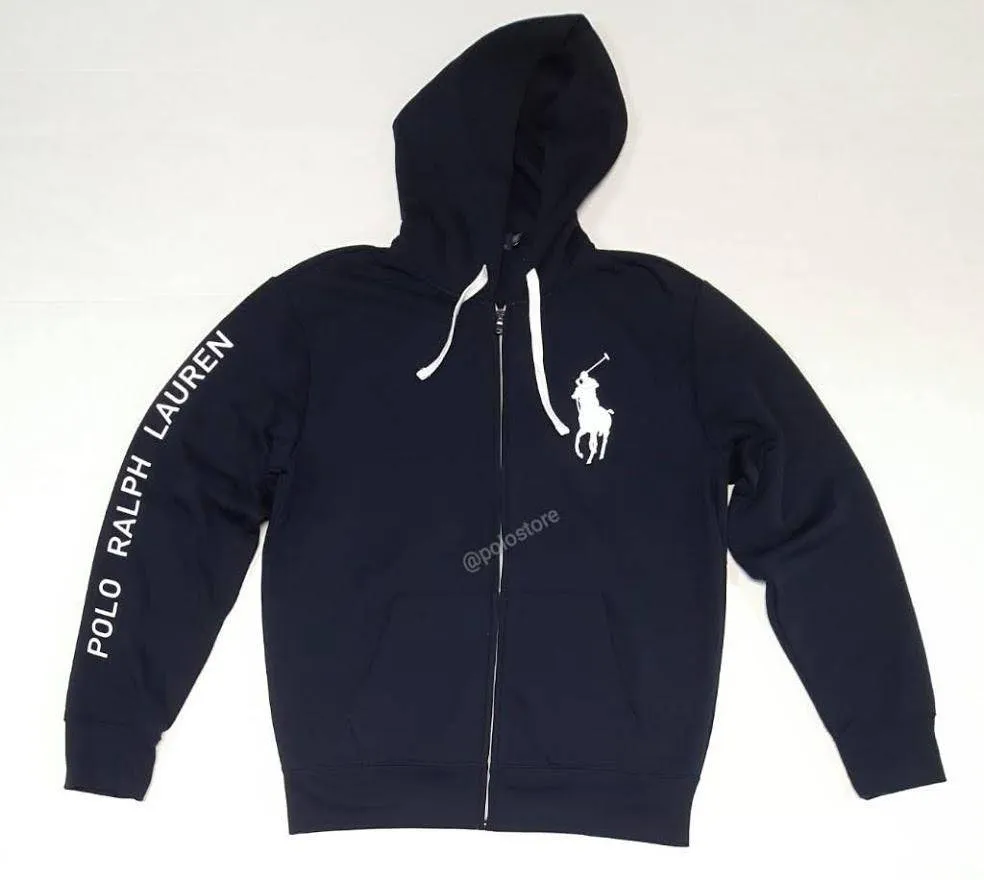 Nwt Polo Ralph Lauren Navy Big Pony Ralph Lauren Printed On Sleeve Hoodie