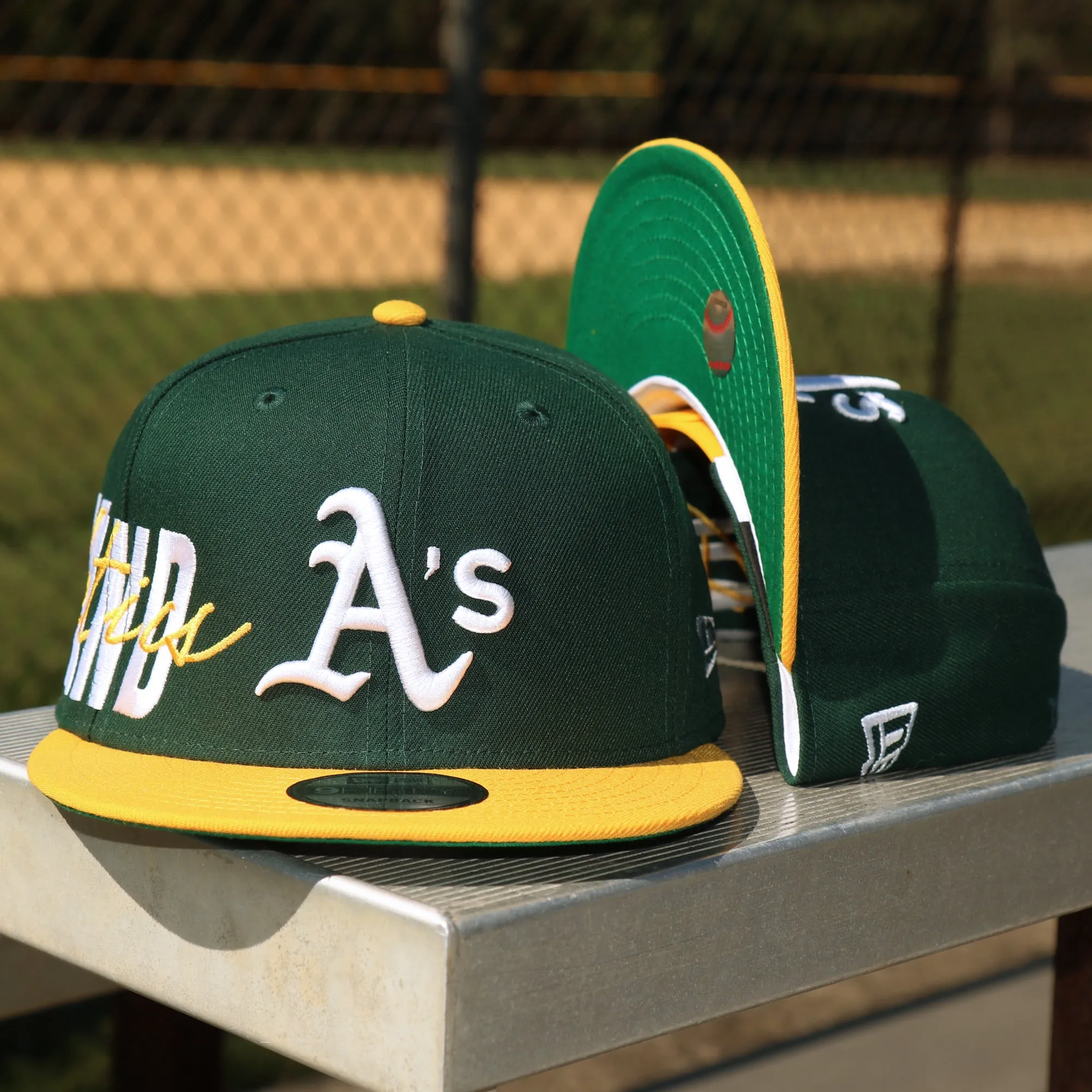 Oakland Athletics MLB Side Font Green Bottom 9Fifty Snapback Cap | Black Snap Cap