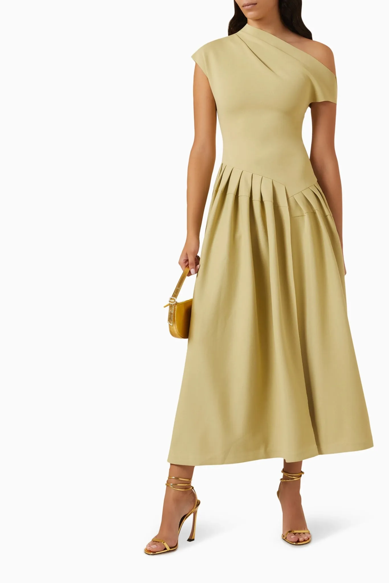 One-Shoulder Pleated Dress - Chic Asymmetrical Design