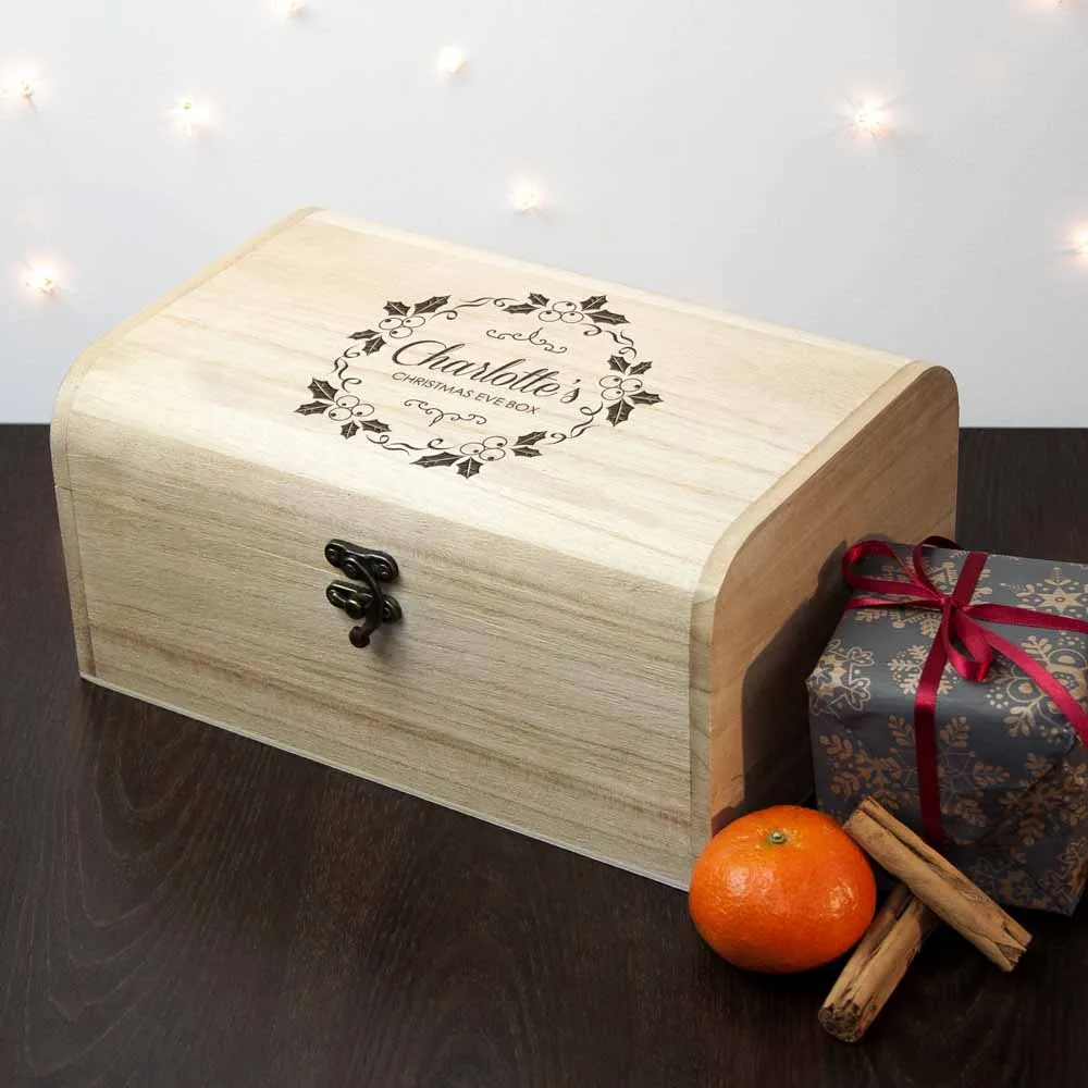 Personalised Christmas Eve Chest With Mistletoe Wreath