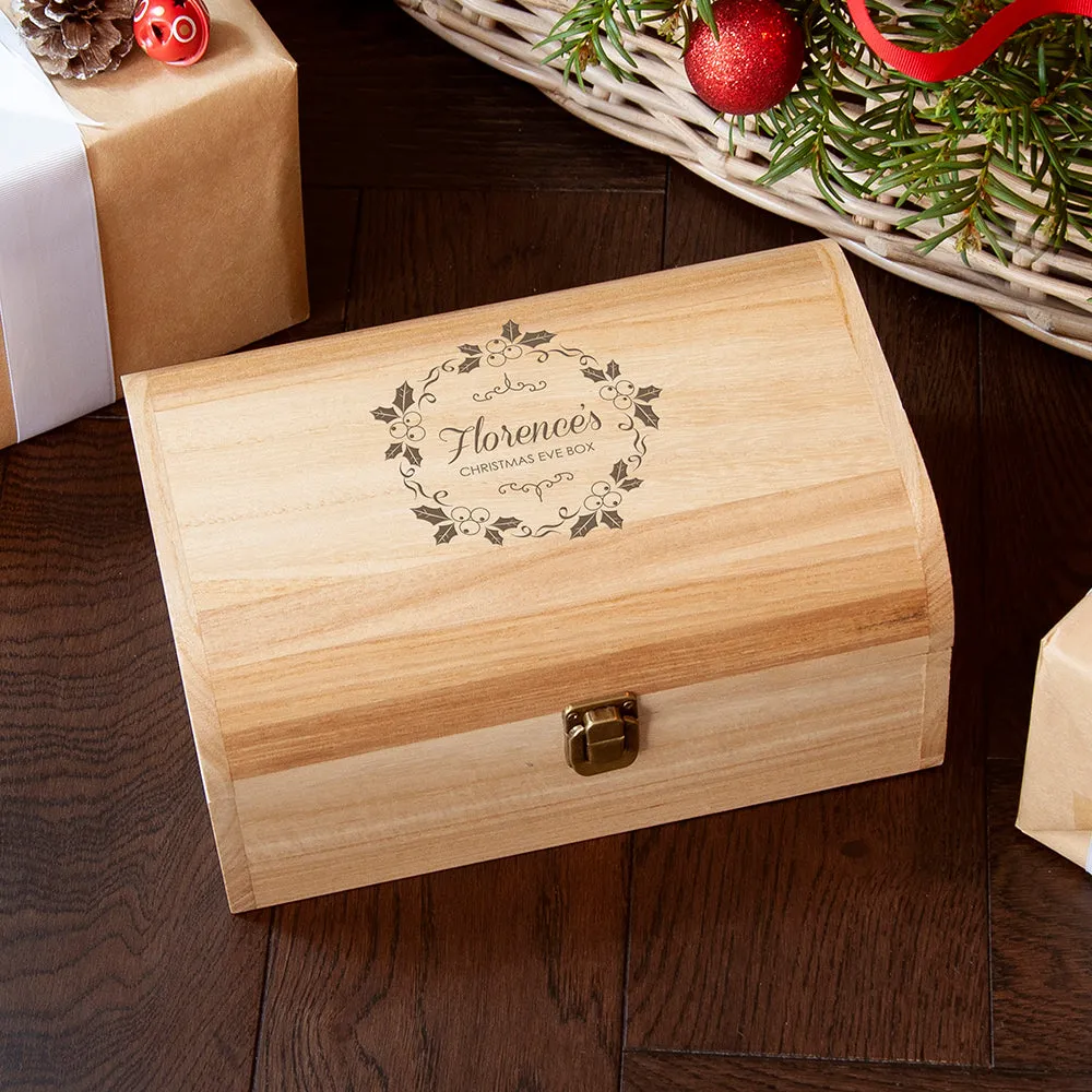 Personalised Christmas Eve Chest With Mistletoe Wreath