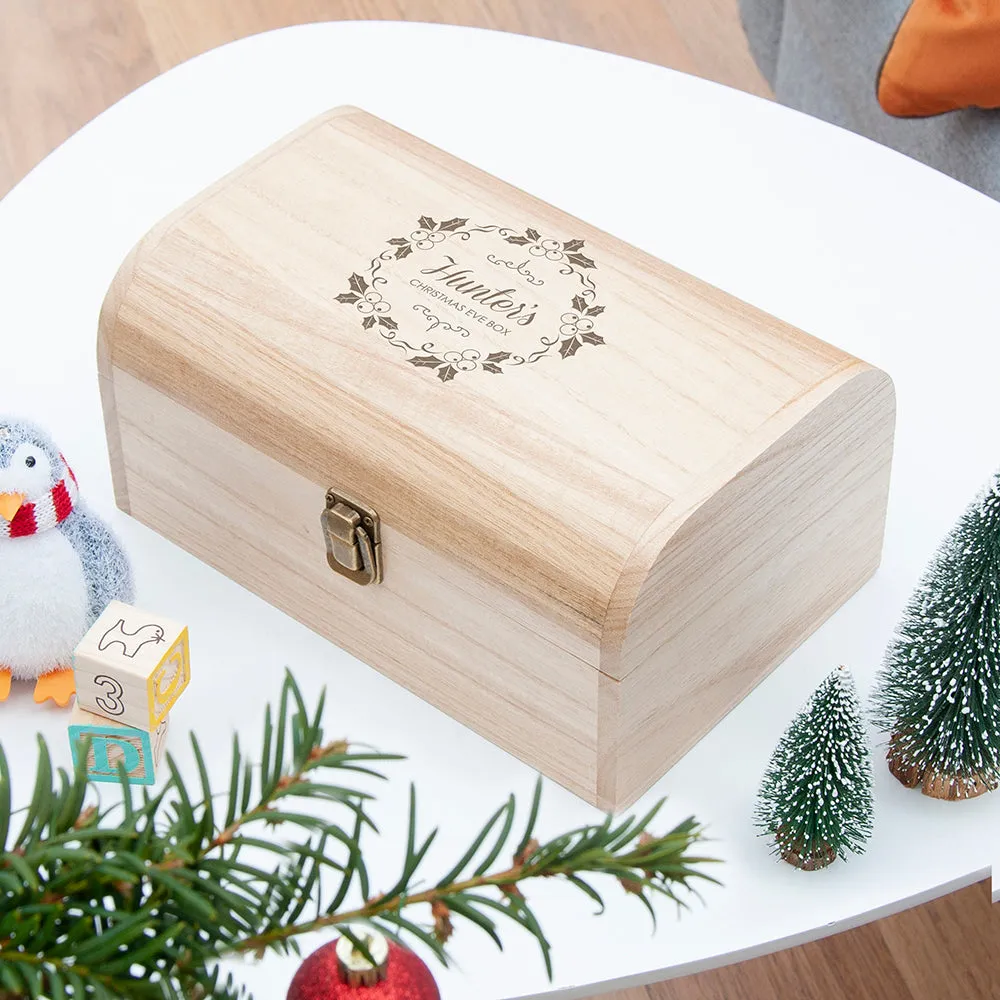 Personalised Christmas Eve Chest With Mistletoe Wreath