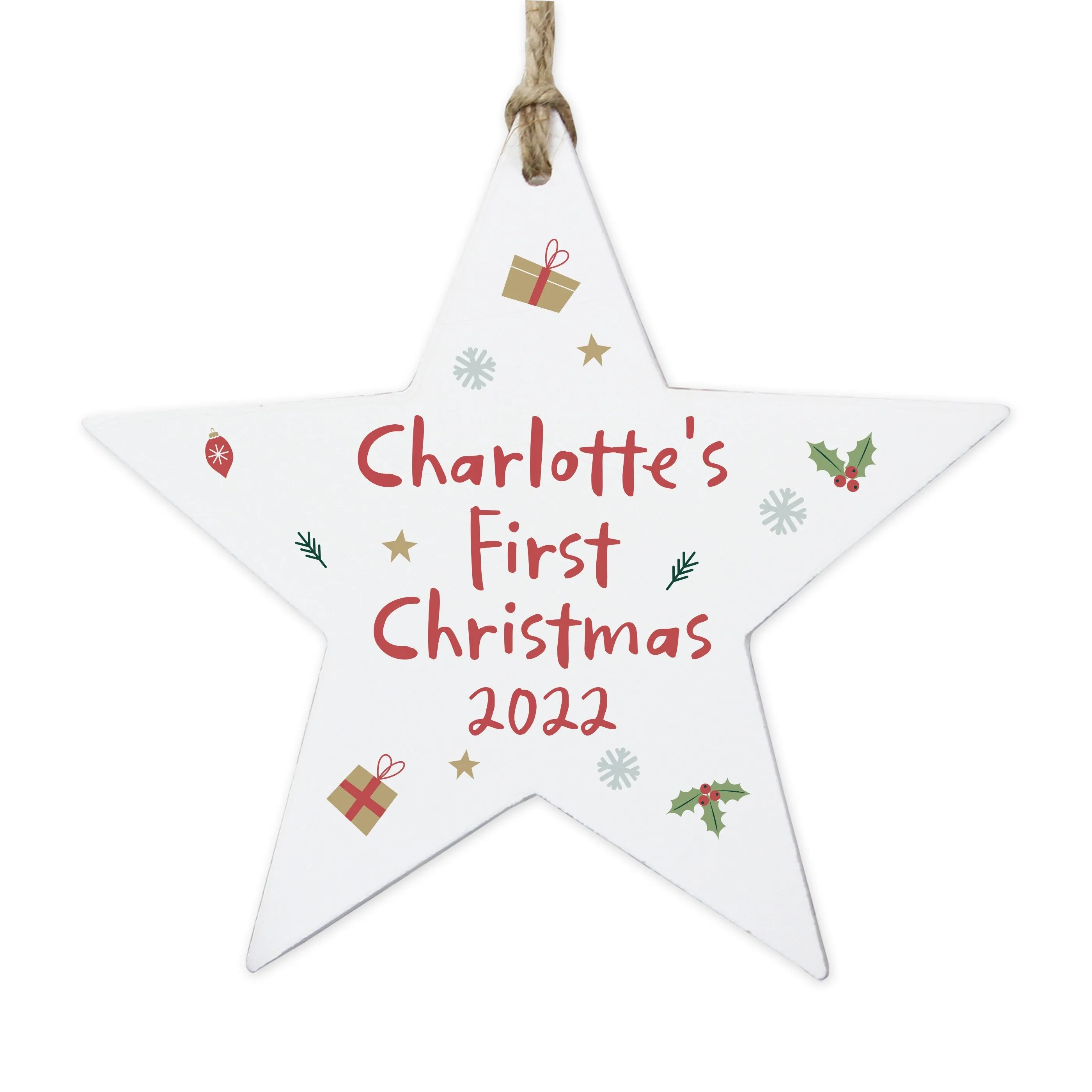 Personalised First Christmas Wooden Star Decoration