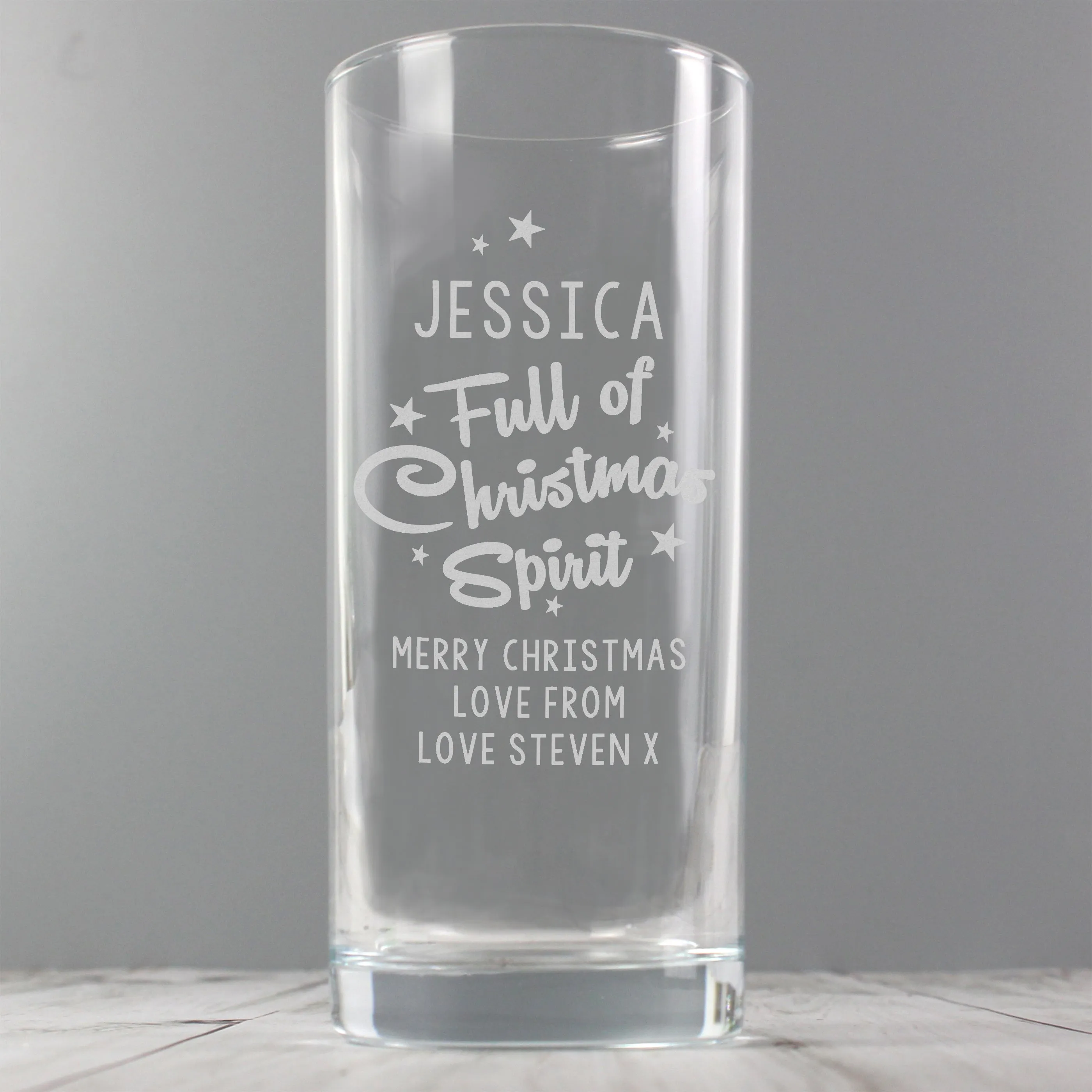 Personalised Full Of Christmas Spirit Hi Ball Glass