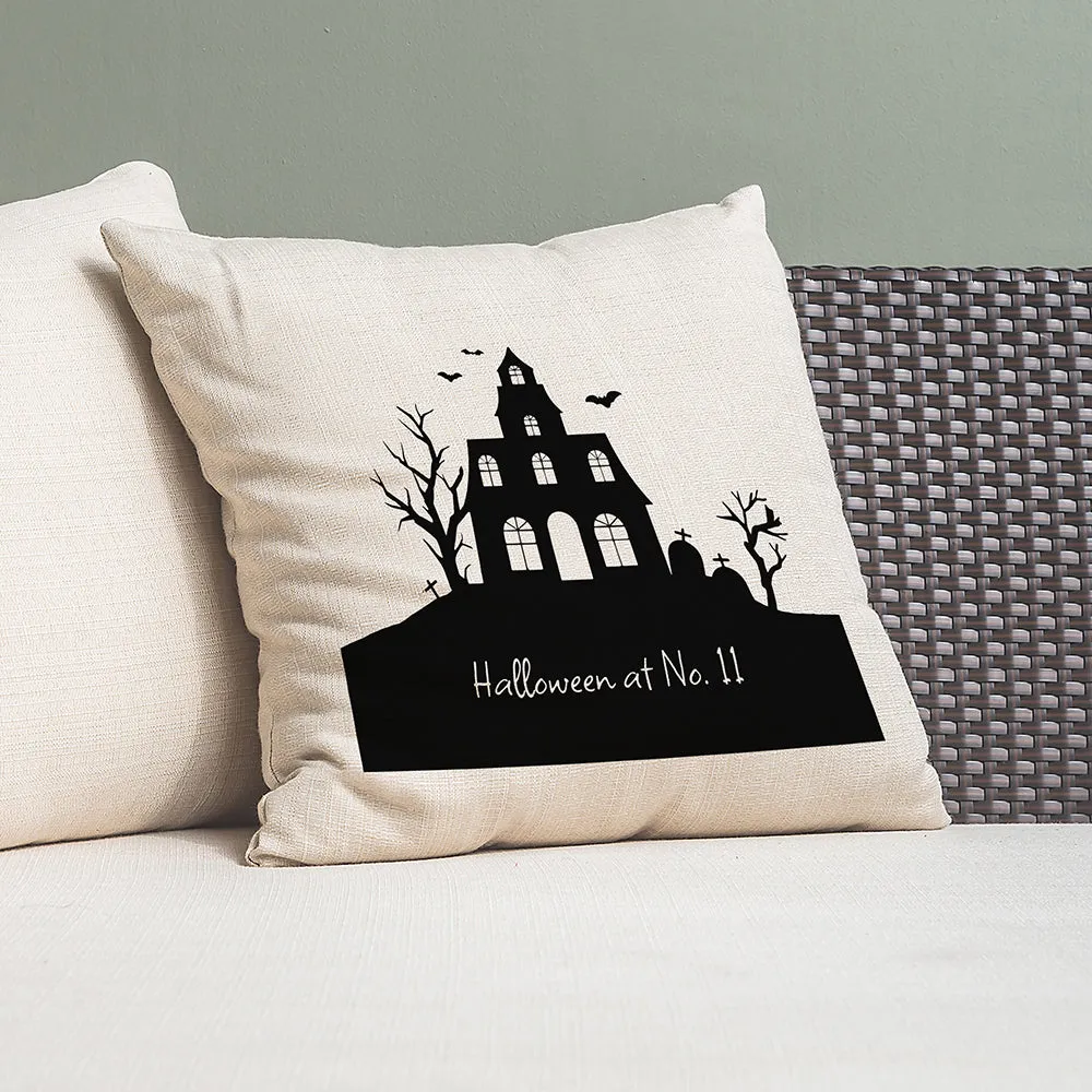 Personalised Halloween Haunted House Cushion Cover