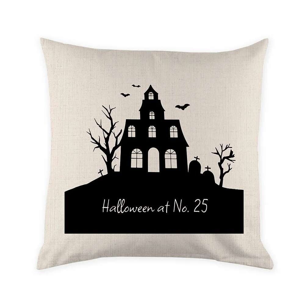 Personalised Halloween Haunted House Cushion Cover