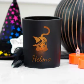 Personalised Halloween Witches Cat Candle Holder