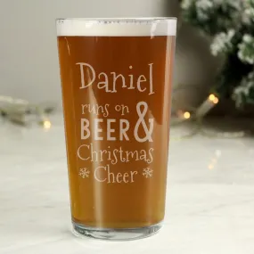 Personalised Runs On Beer & Christmas Cheer Pint Glass