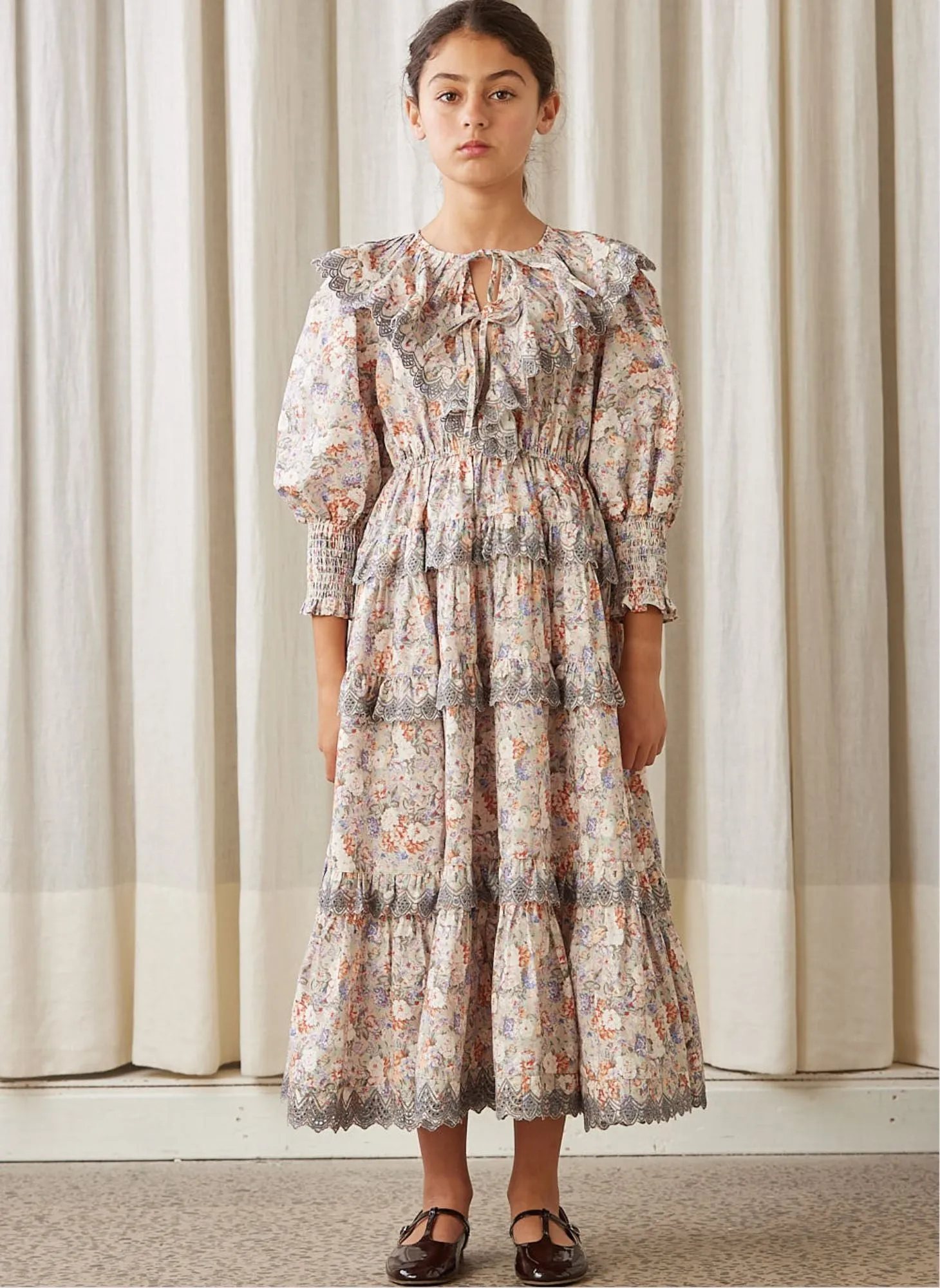 Petite Amalie Blue Print Long Poplin Dress