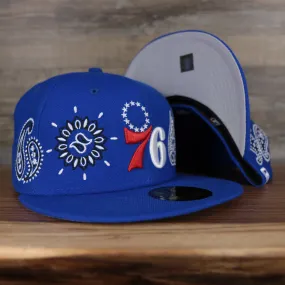 Philadelphia 76ers All Over Paisley Bandana Pattern Grey Bottom 5950 Fitted Cap | Blue