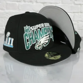 Philadelphia Eagles 2018 Super Bowl LII Champions side patch Grey Bottom | Black 59Fifty Fitted Cap