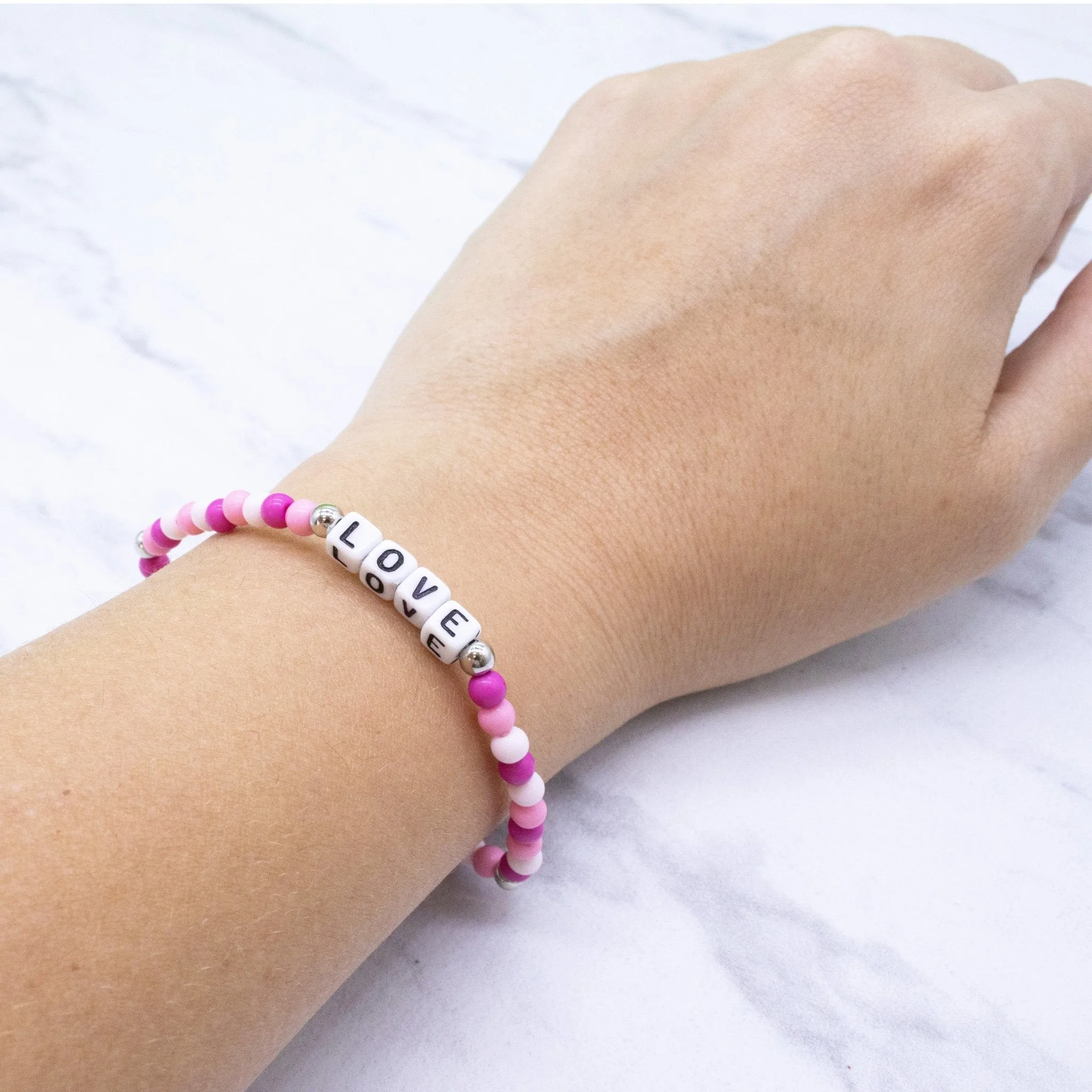 Pink Beaded Affirmation Word Bracelet - LOVE