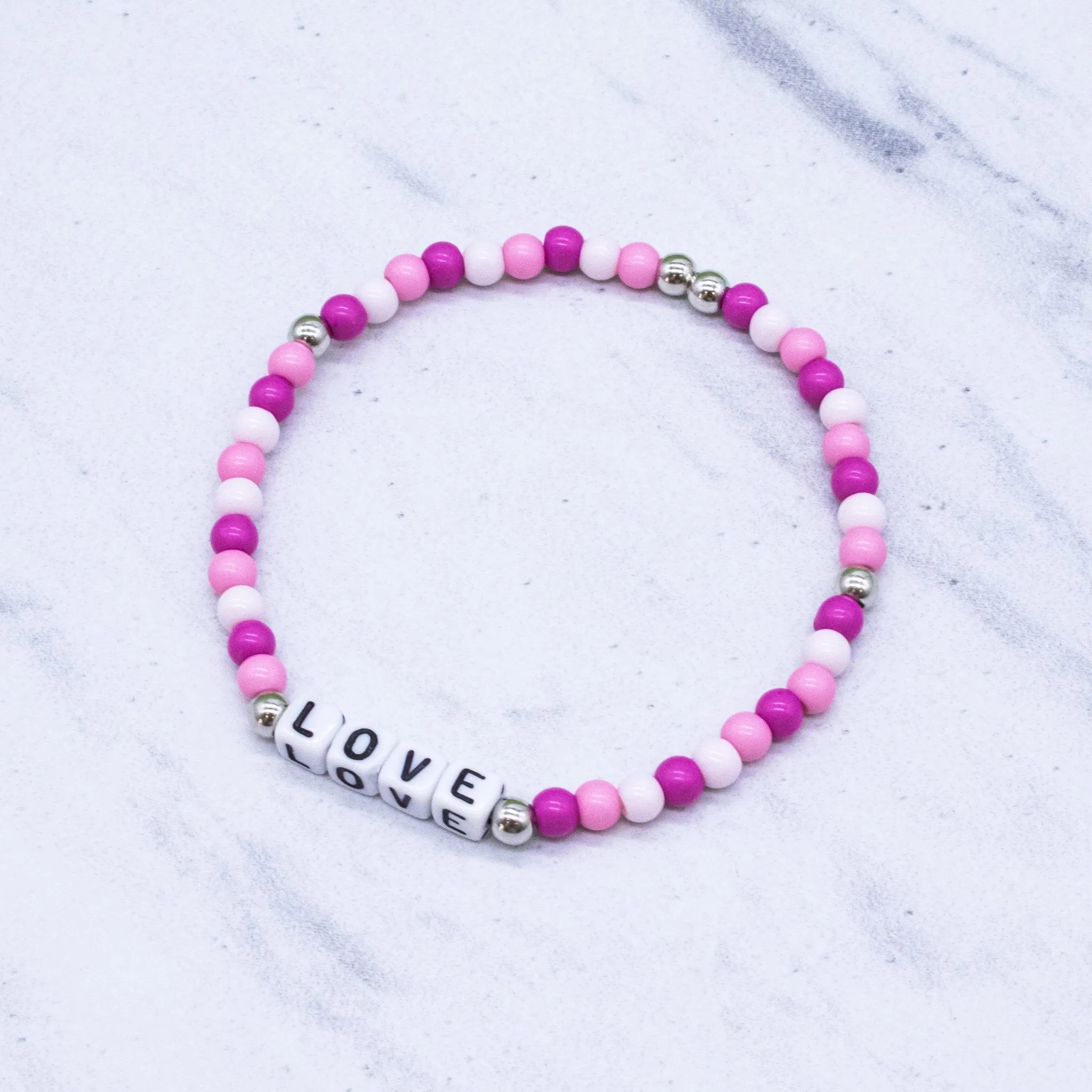 Pink Beaded Affirmation Word Bracelet - LOVE