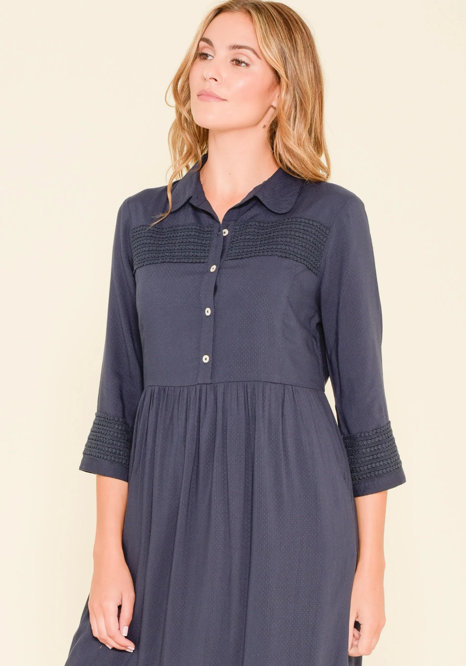 Pom Pom Trim Shirt Dress