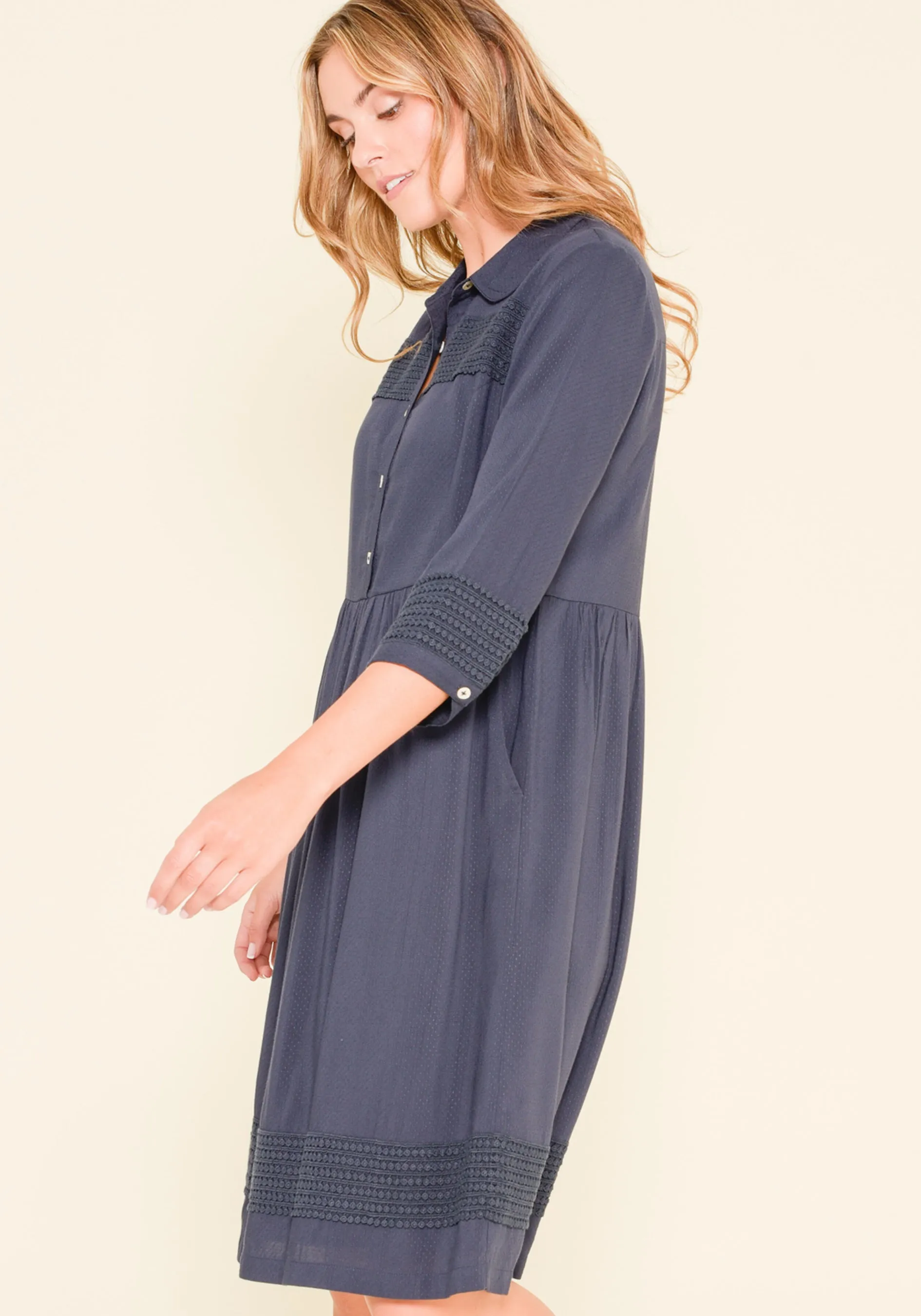 Pom Pom Trim Shirt Dress