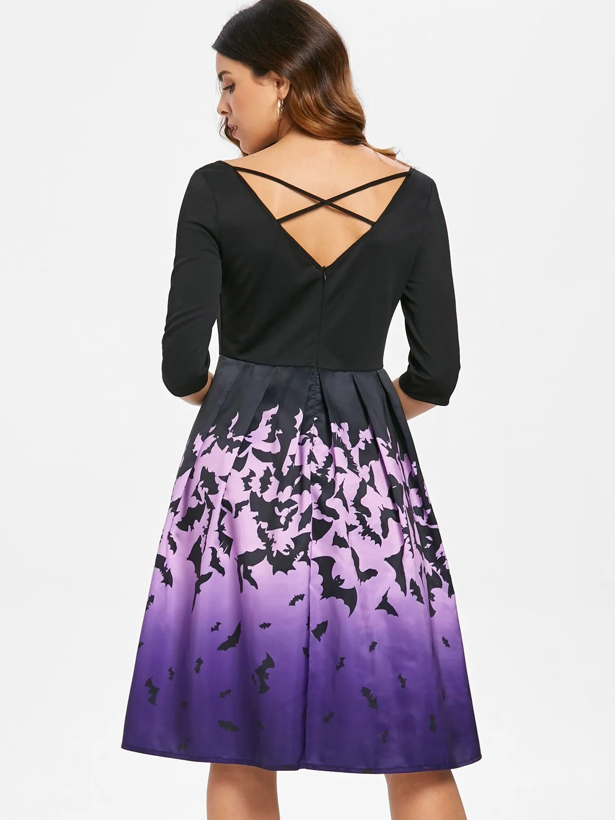 Purple 1950s Halloween Bat Swing Dress