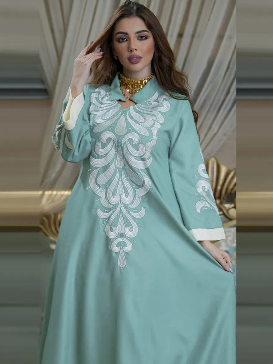 Robe Muslim Abaya Embroidered Kebaya Dress Long Sleeve Gowns