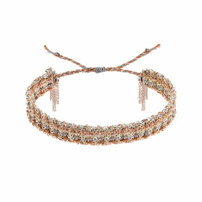 Rose Gold Vermeil Chain and Multicolor Stockholm Silk Woven Bracelet