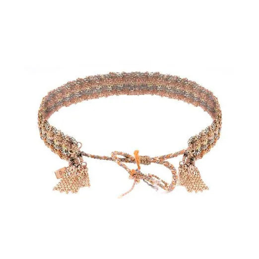 Rose Gold Vermeil Chain and Multicolor Stockholm Silk Woven Bracelet