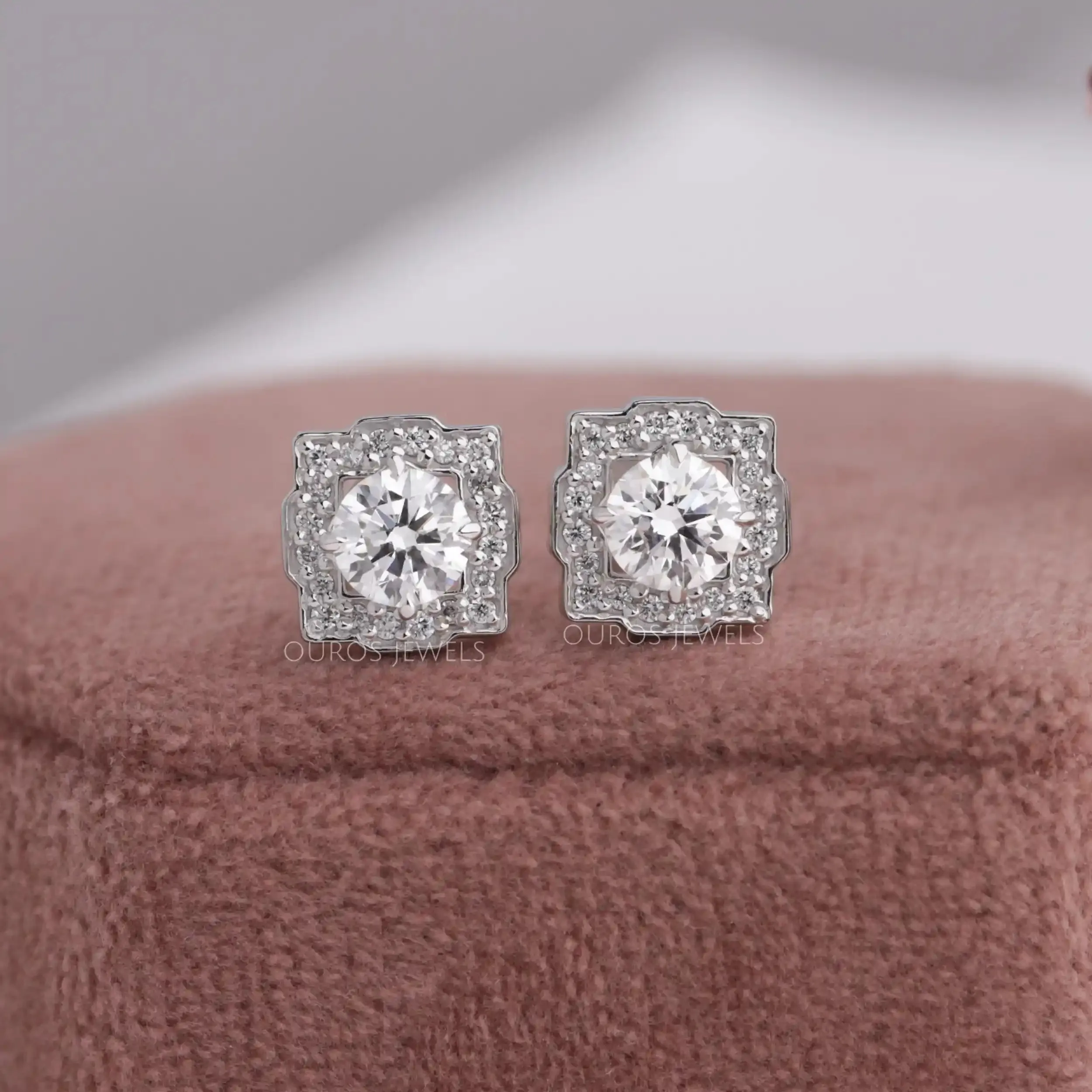 Round  Cut Lab Diamond Halo Stud Earrings