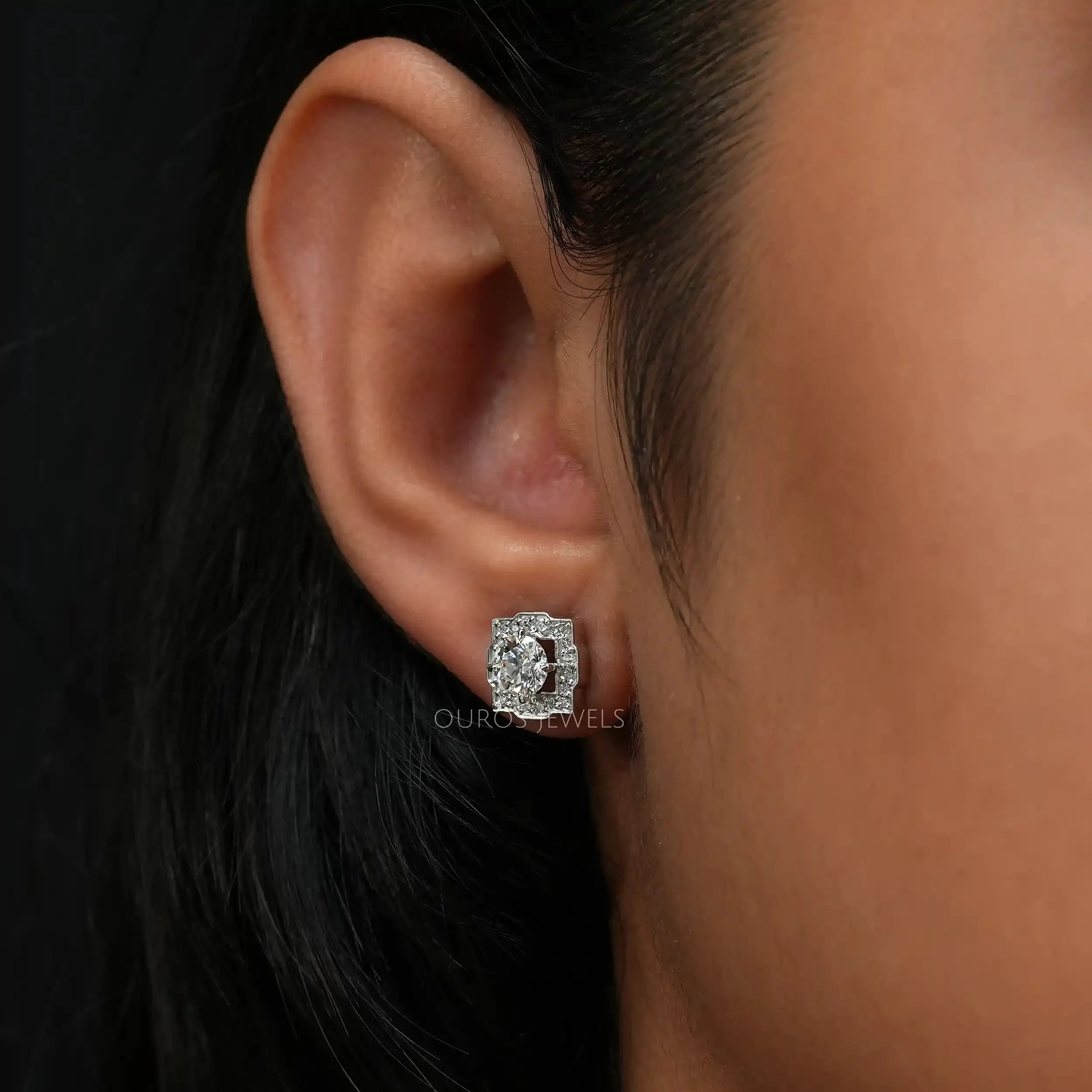 Round  Cut Lab Diamond Halo Stud Earrings