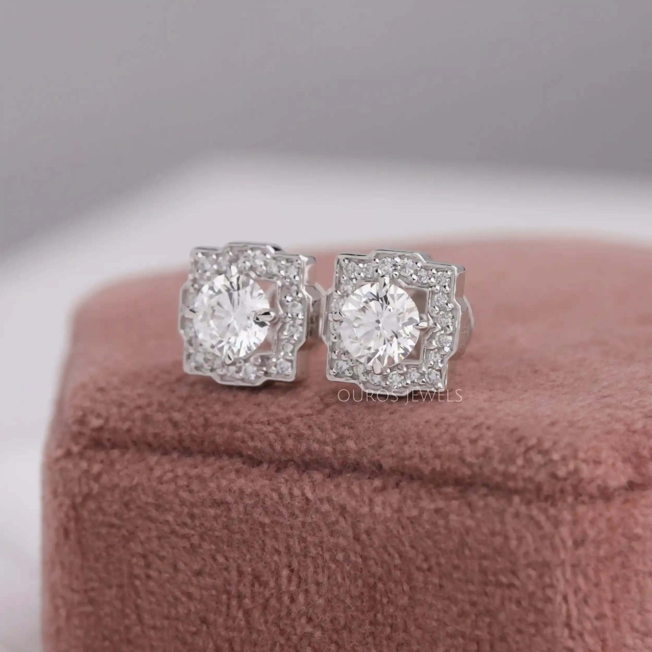 Round  Cut Lab Diamond Halo Stud Earrings