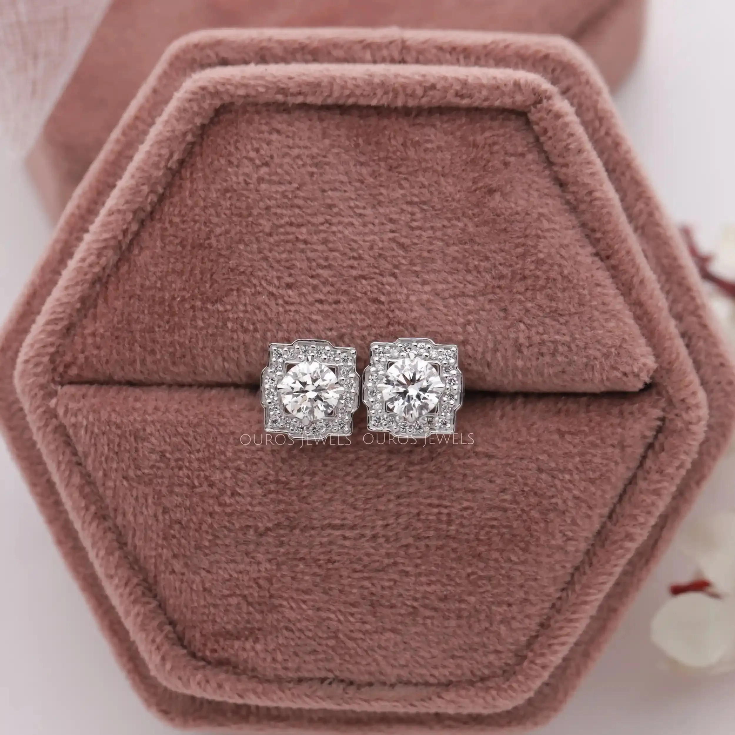 Round  Cut Lab Diamond Halo Stud Earrings