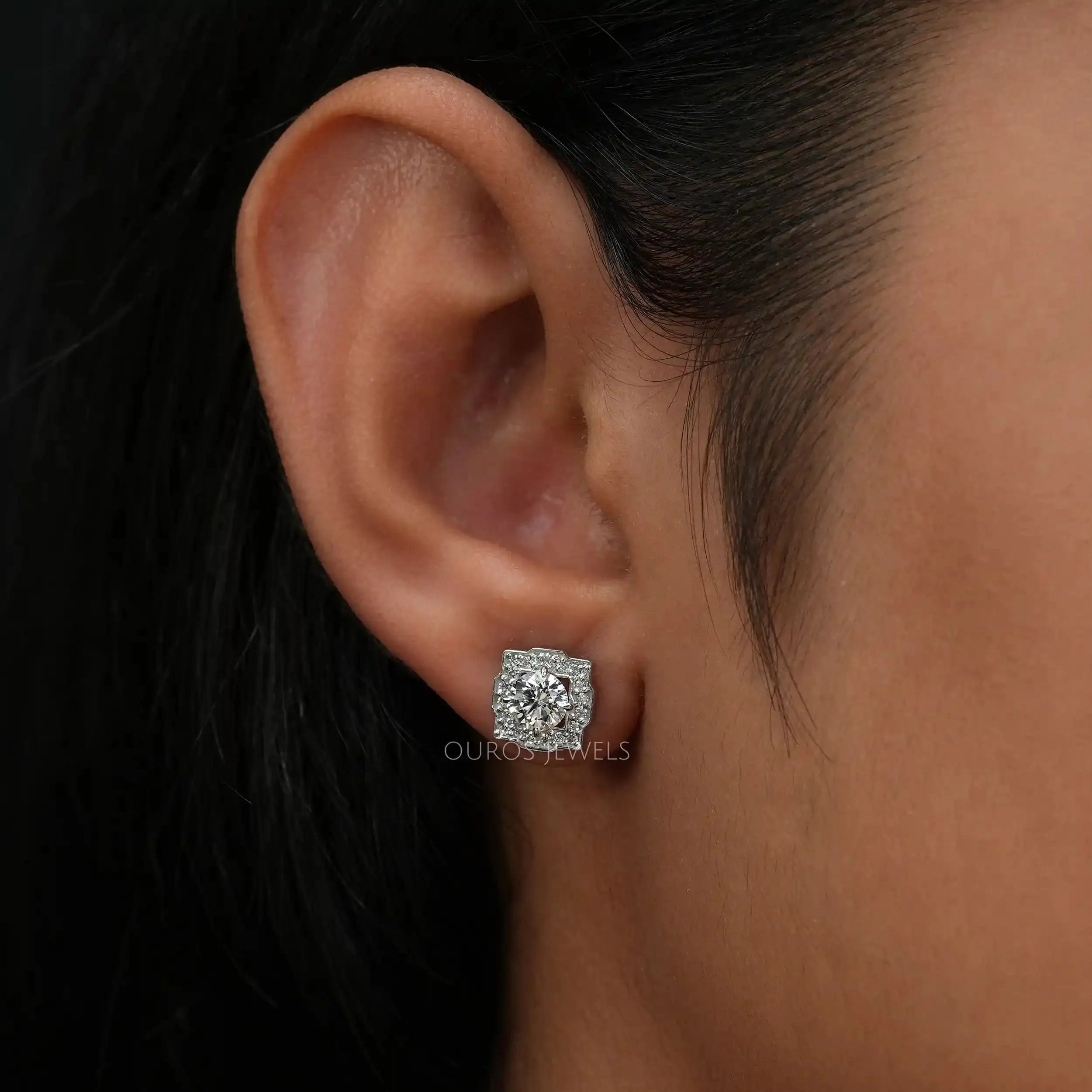 Round  Cut Lab Diamond Halo Stud Earrings