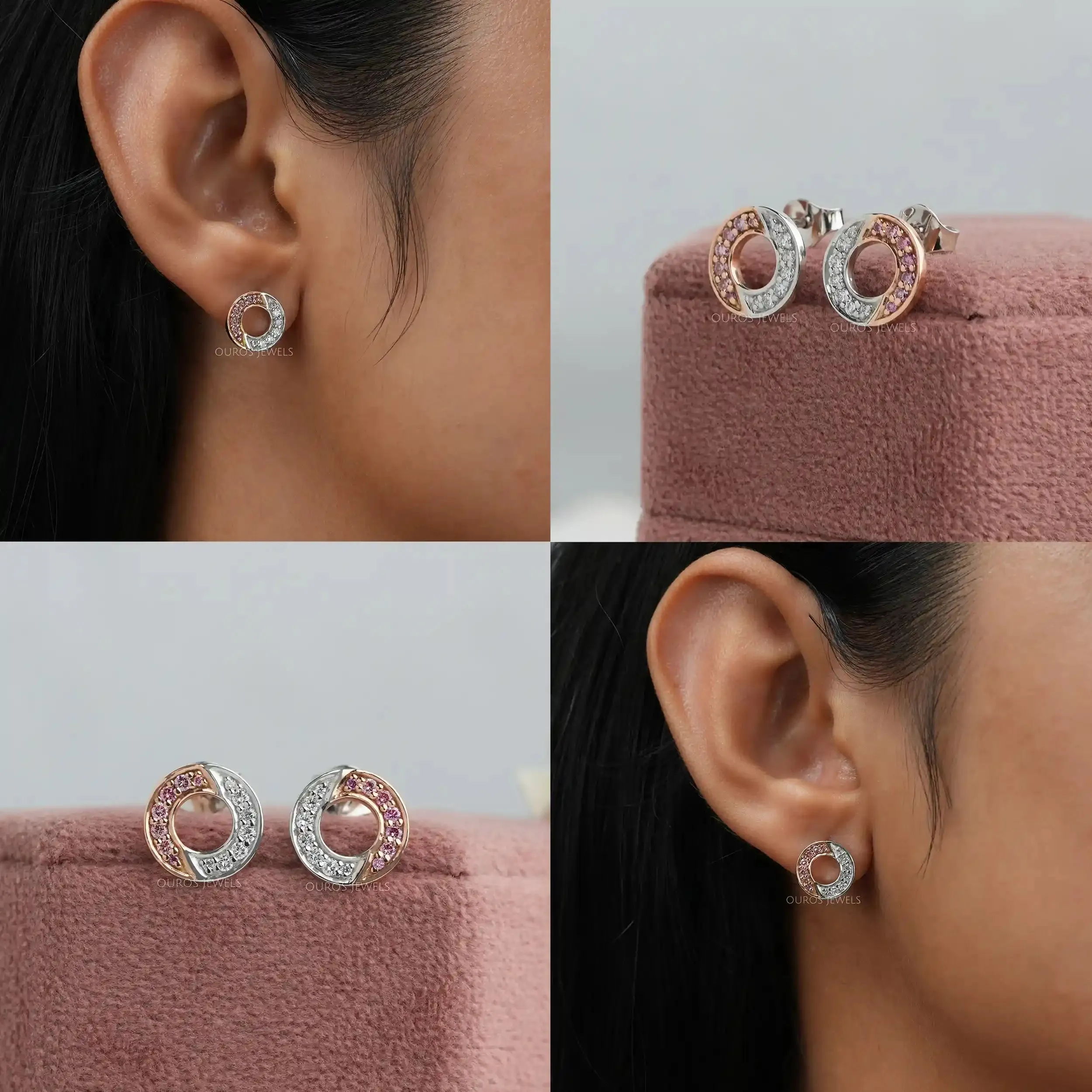 Round Cut Lab  Grown  Diamond Two Tone Circle Earrings