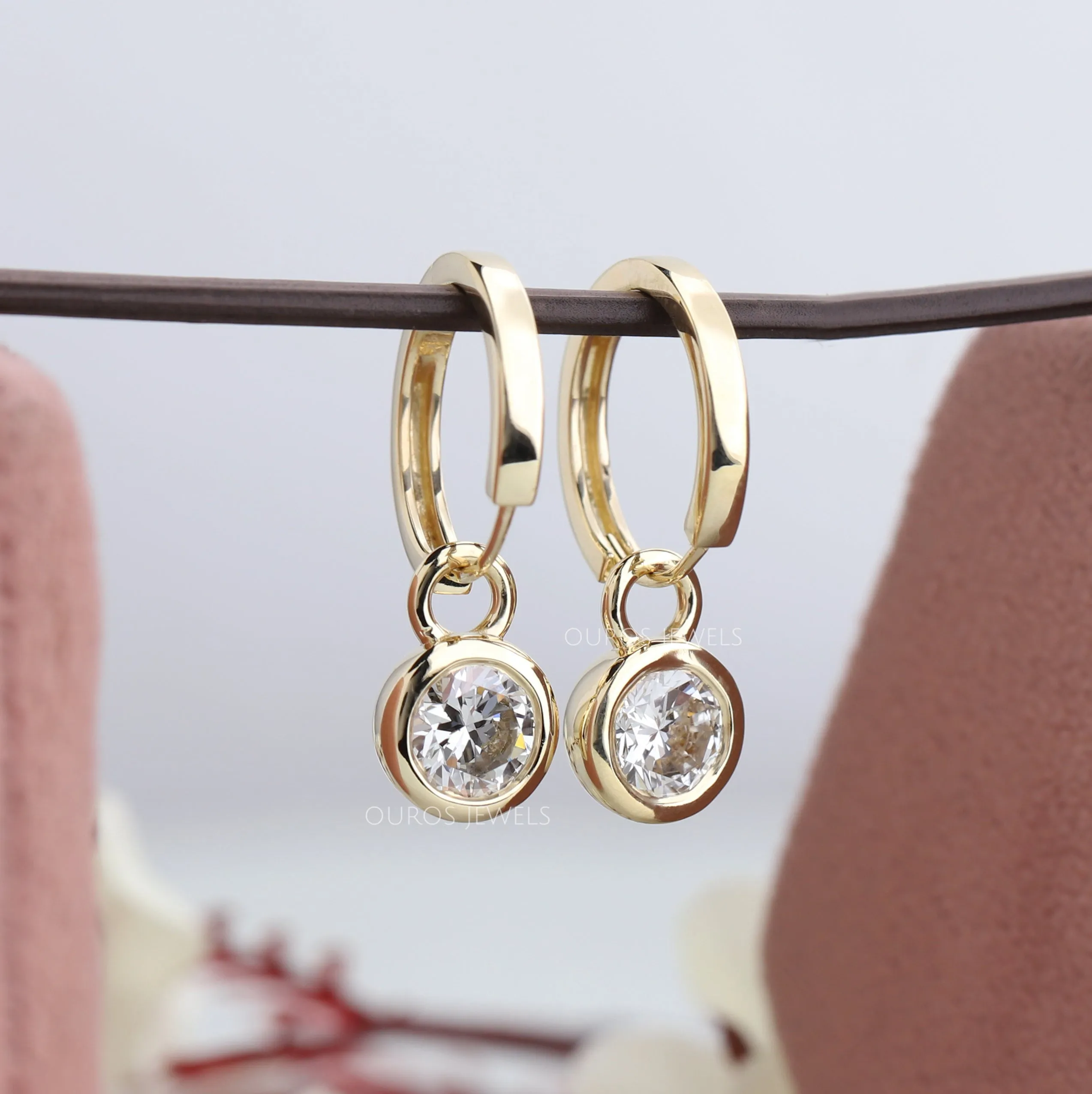 Round Diamond Bezel  Set Hoop Earrings