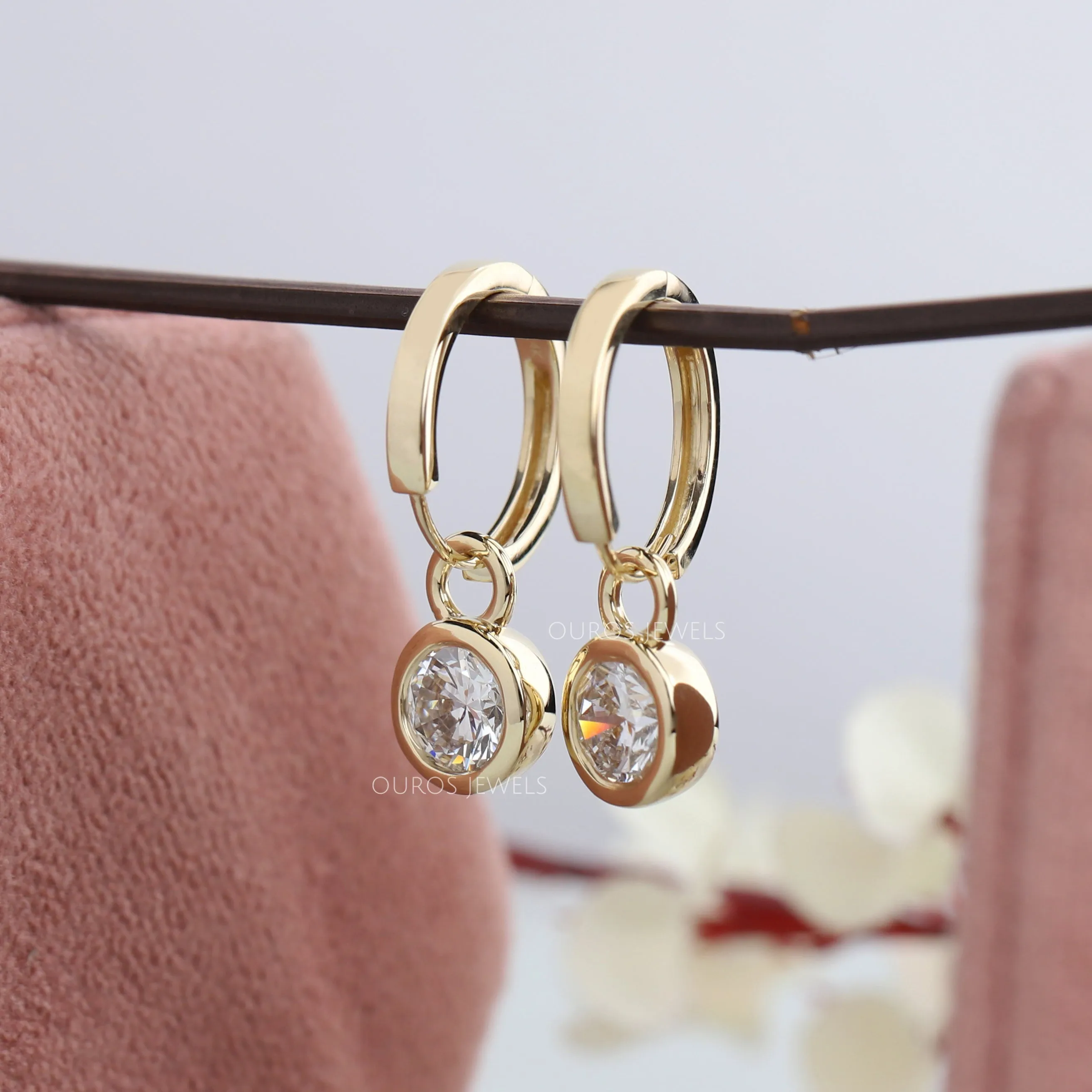 Round Diamond Bezel  Set Hoop Earrings