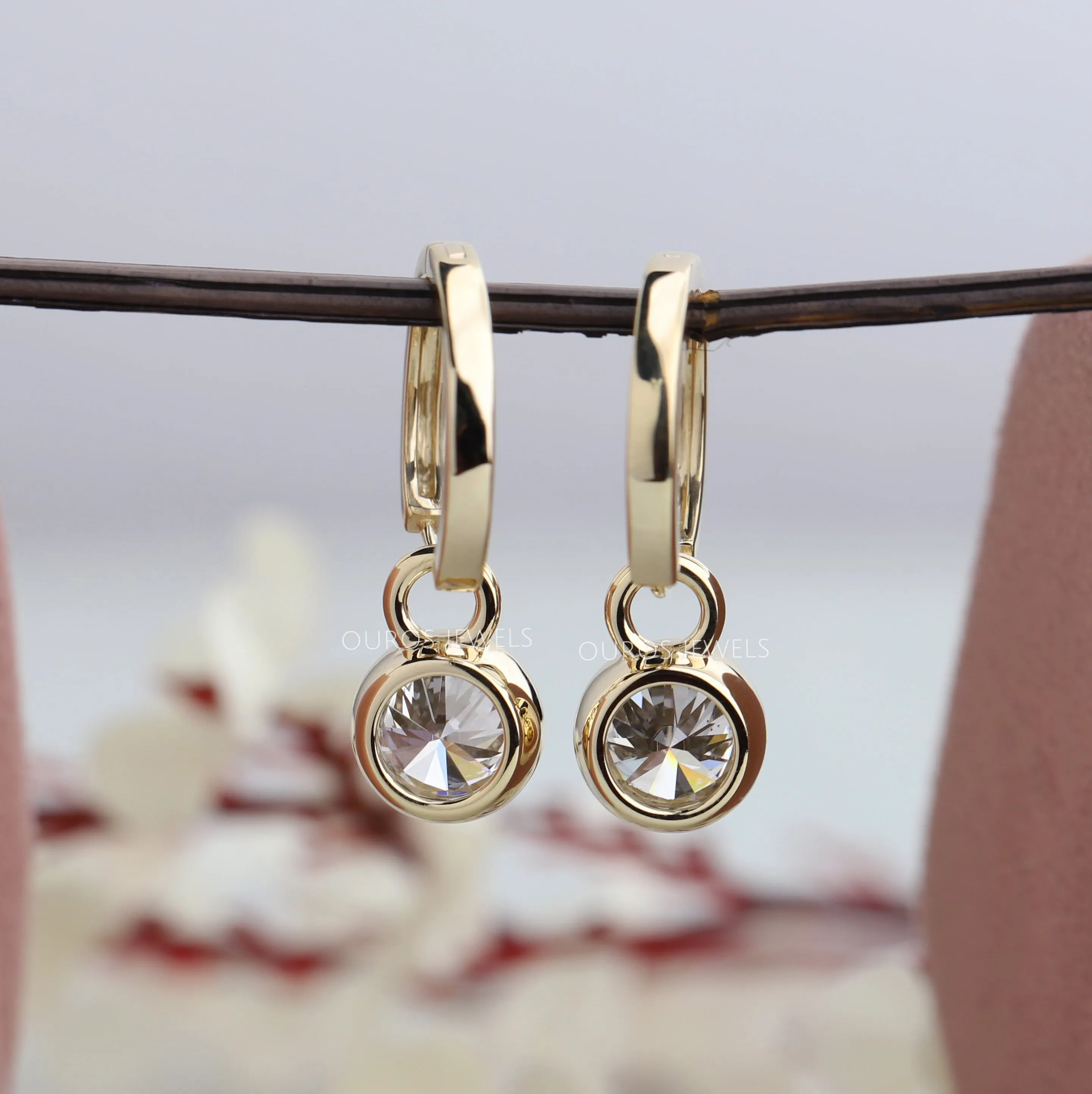 Round Diamond Bezel  Set Hoop Earrings