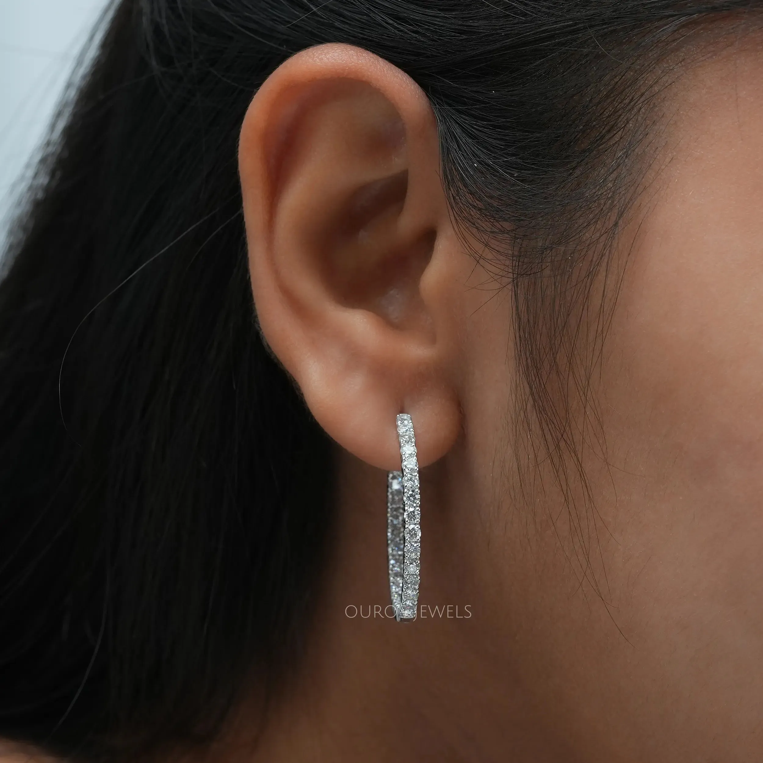 Round Diamond Inside Out Hoop Earrings