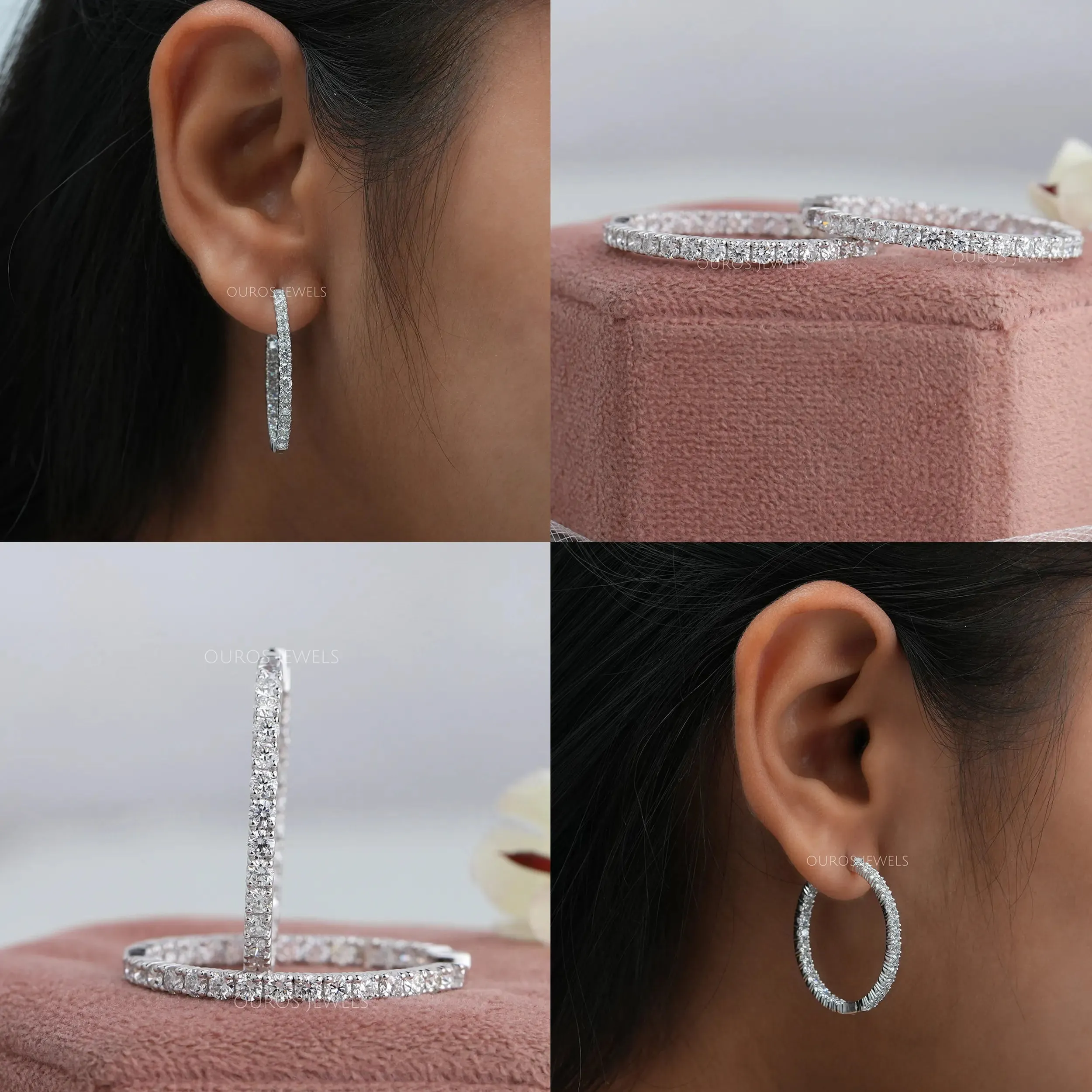 Round Diamond Inside Out Hoop Earrings