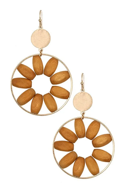 Round Framed Wood Earrings