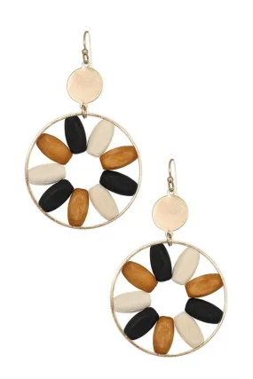 Round Framed Wood Earrings