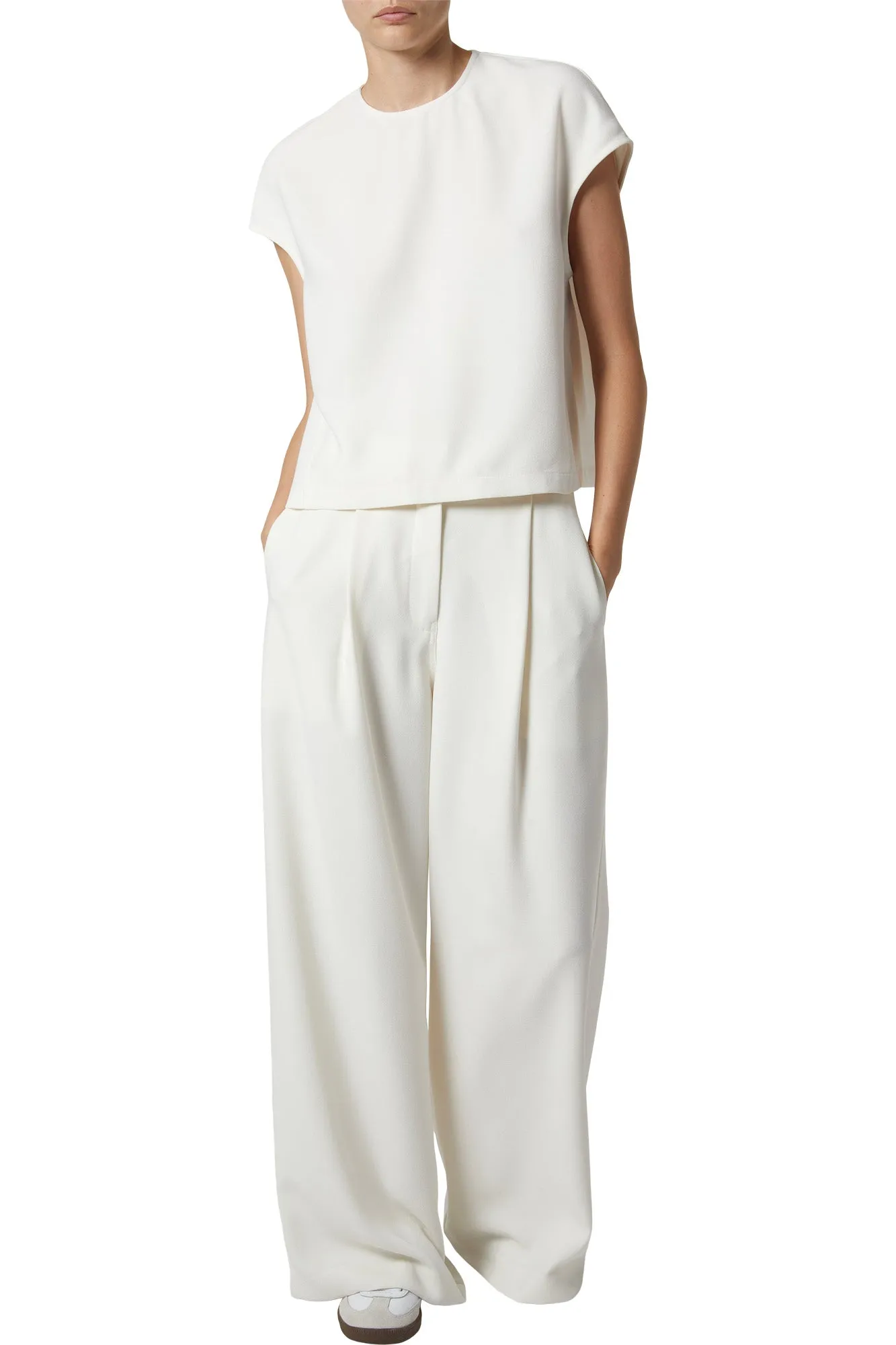 Saint Art Soraya Cap Sleeve Top in Ivory Crepe