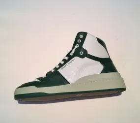 Saint Laurent SL24 High Top Sneakers in White and Green Leather NIB Shoes