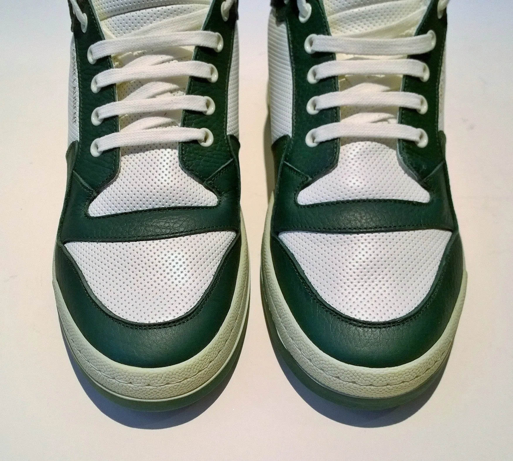 Saint Laurent SL24 High Top Sneakers in White and Green Leather NIB Shoes