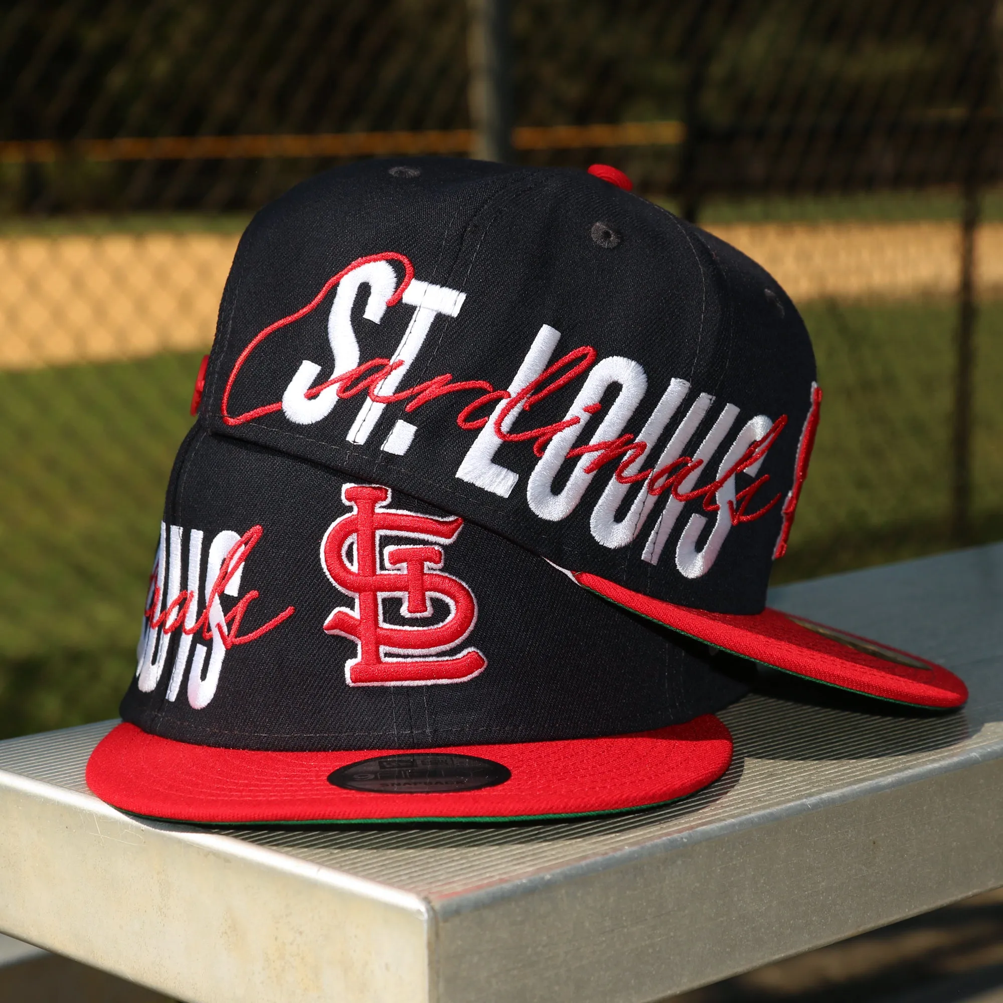 Saint Louis Cardinals MLB Side Font Green Bottom 9Fifty Snapback Cap | Black Snap Cap