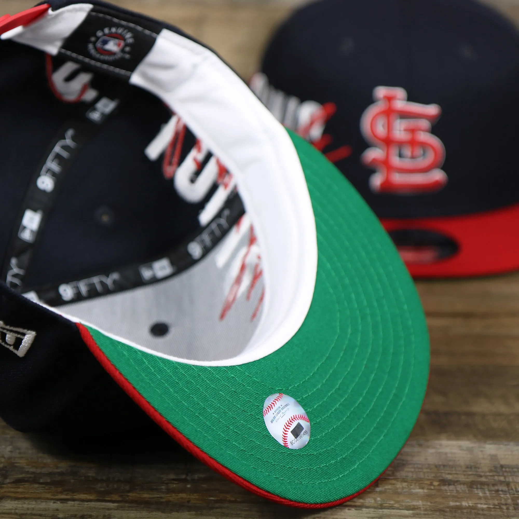 Saint Louis Cardinals MLB Side Font Green Bottom 9Fifty Snapback Cap | Black Snap Cap